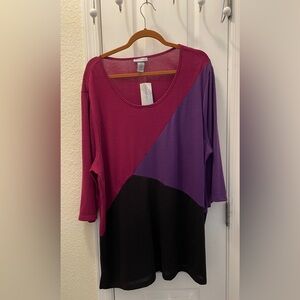 Catherines Asymmetrical Blouse with 3/4 Sleeves Multi Color